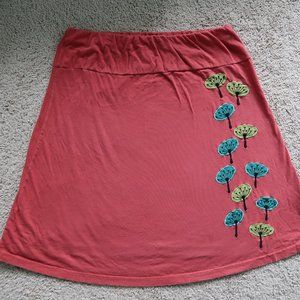Pink/Red Cotton Skirt with Plant/Dandelion Wish Embroidery